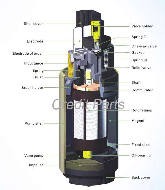 Fuel pump and internal structure drawing
